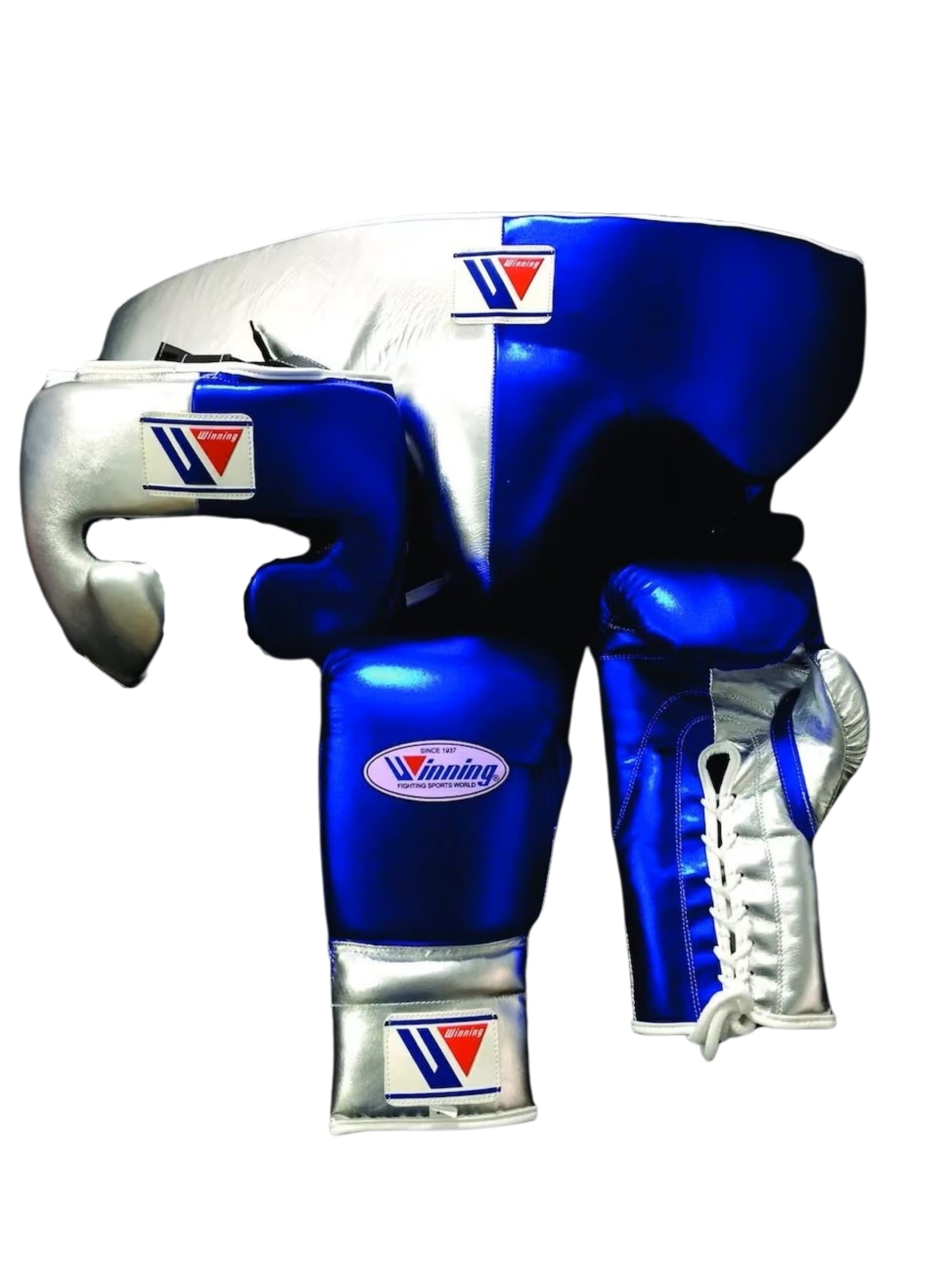 Winning boxing set Silver Blue Gloves laceup